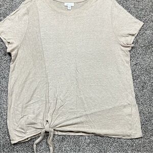 LOFT Light Beige Tie-Front Short Sleeve Tee